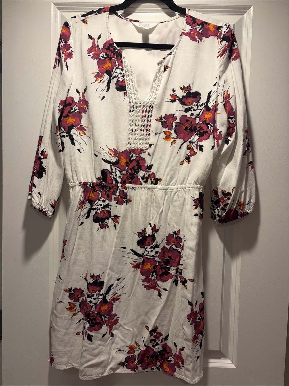 Market & Spruce White Dress with Pink Floral Print